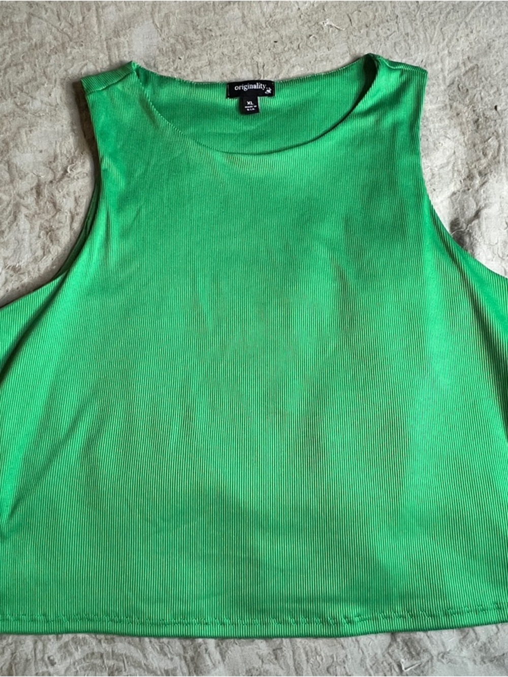 Originality Women’s Green Ribbed Cropped Tank Top Size XL  Summer Casual